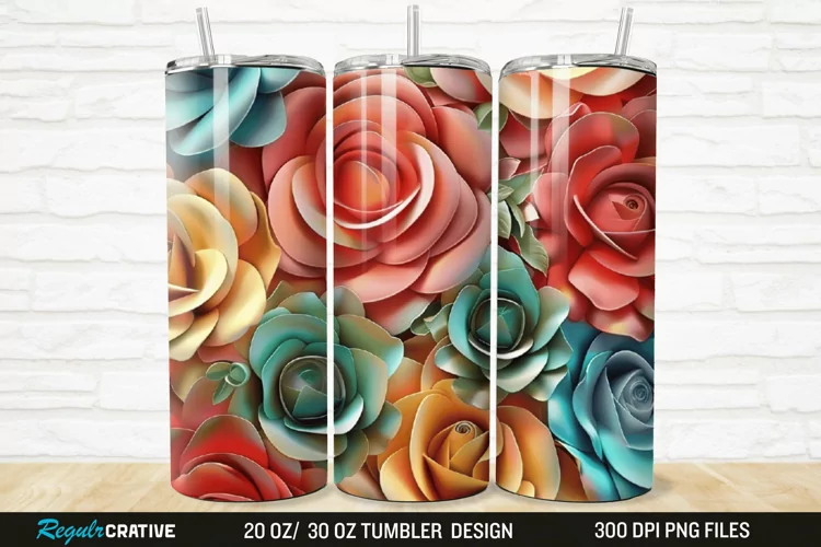 3D Colorful Roses 20/30oz Skinny Tumbler