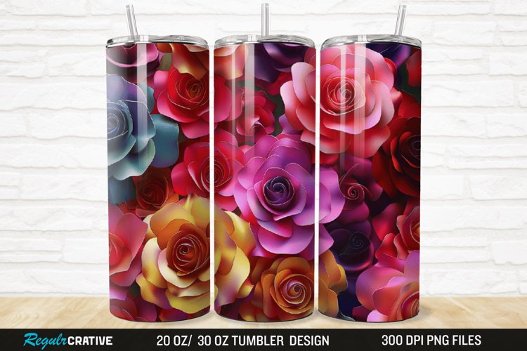 3D Colorful Roses 20/30oz Skinny Tumbler example image 1