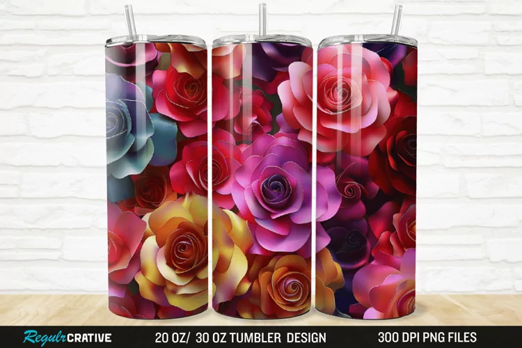 3D Colorful Roses 20/30oz Skinny Tumbler