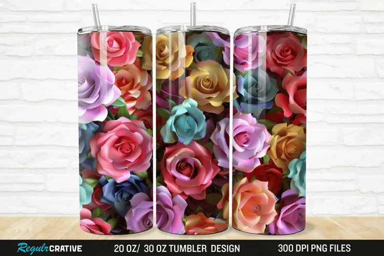 3D Colorful Roses 20/30oz Skinny Tumbler