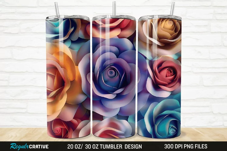 3D Colorful Roses 20/30oz Skinny Tumbler