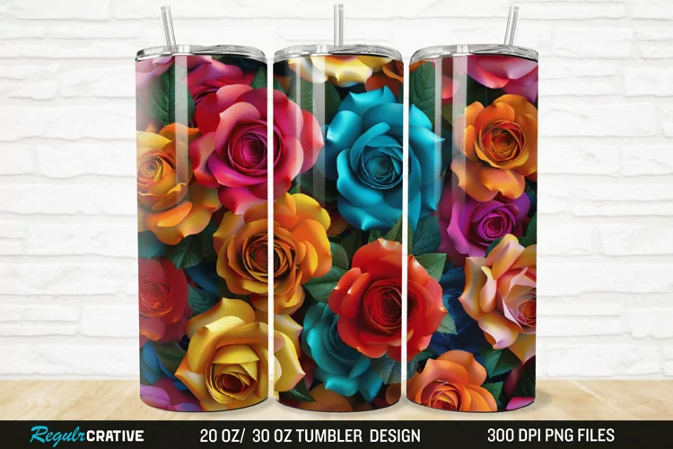 3D Colorful Roses 20/30oz Skinny Tumbler