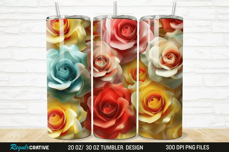 3D Colorful Roses 20/30oz Skinny Tumbler