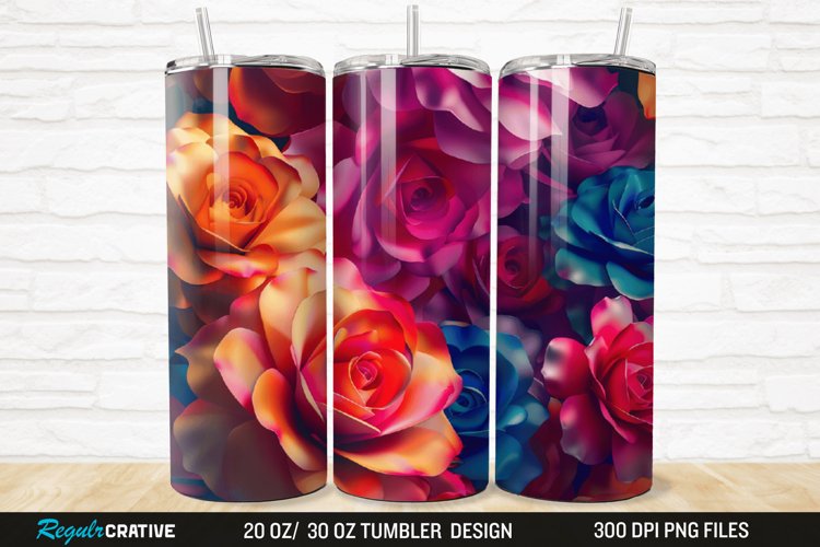 3D Colorful Roses 20/30oz Skinny Tumbler example image 1