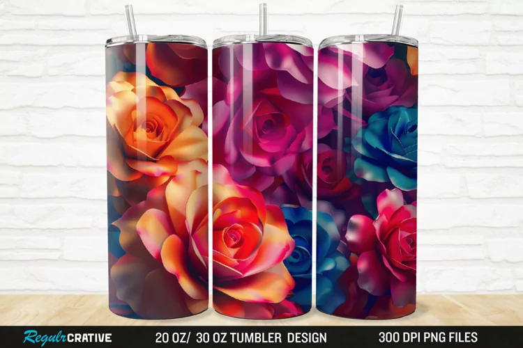 3D Colorful Roses 20/30oz Skinny Tumbler