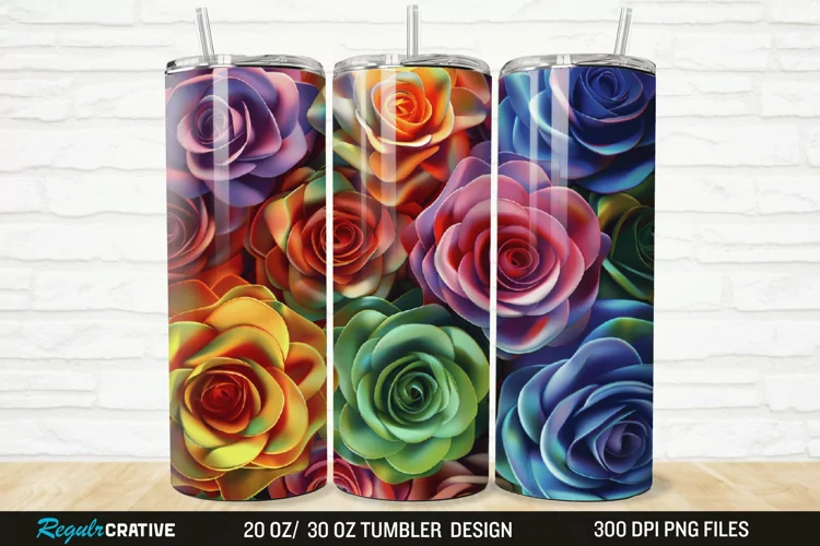 3D Colorful Roses 20/30oz Skinny Tumbler