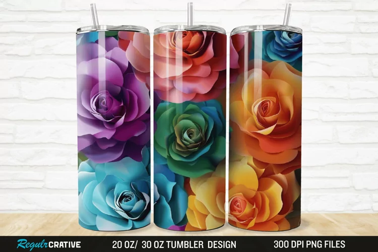 3D Colorful Roses 20/30oz Skinny Tumbler