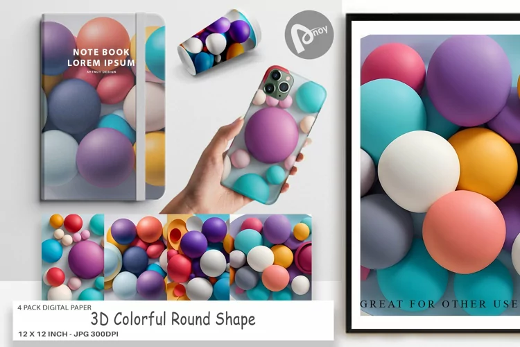 Digital Paper 3D Colorful Round Shape