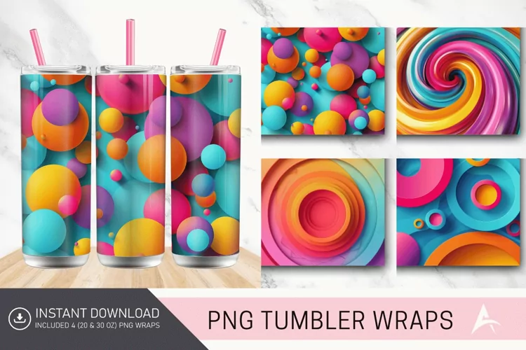 3D Colorful Round Shape Tumbler wrap