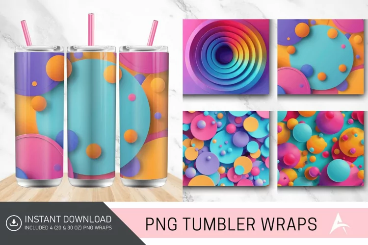 3D Colorful Round Shape Tumbler wrap
