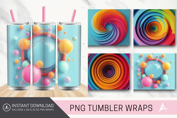 3D Colorful Round Shape Tumbler wrap