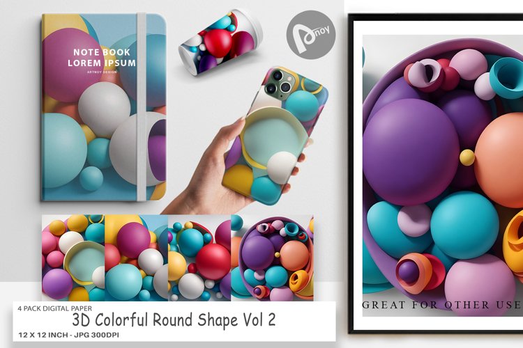 Digital Paper 3D Colorful Round Shape example image 1