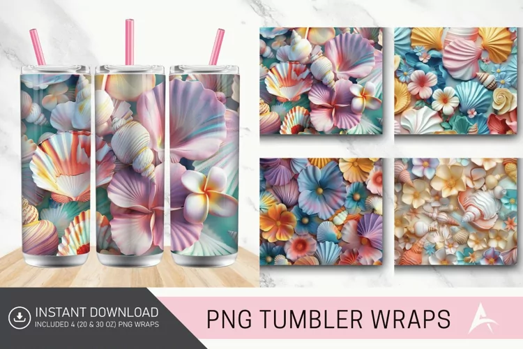 3D Colorful Seashells Floral Tumbler Wrap
