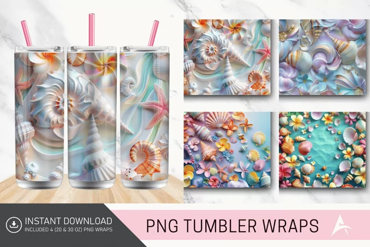 3D Colorful Seashells Floral Tumbler Wrap