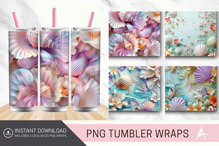 3D Colorful Seashells Floral Tumbler Wrap