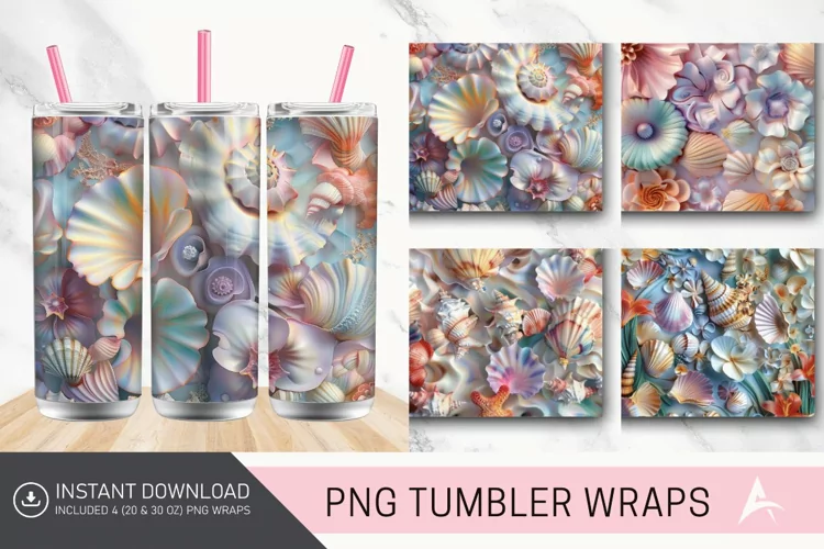 3D Colorful Seashells Floral Tumbler Wrap