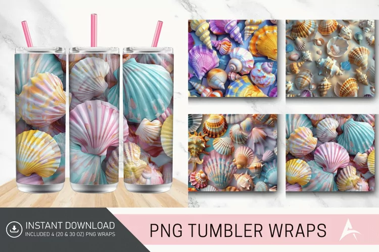 3D Colorful Seashells Tumbler Wrap