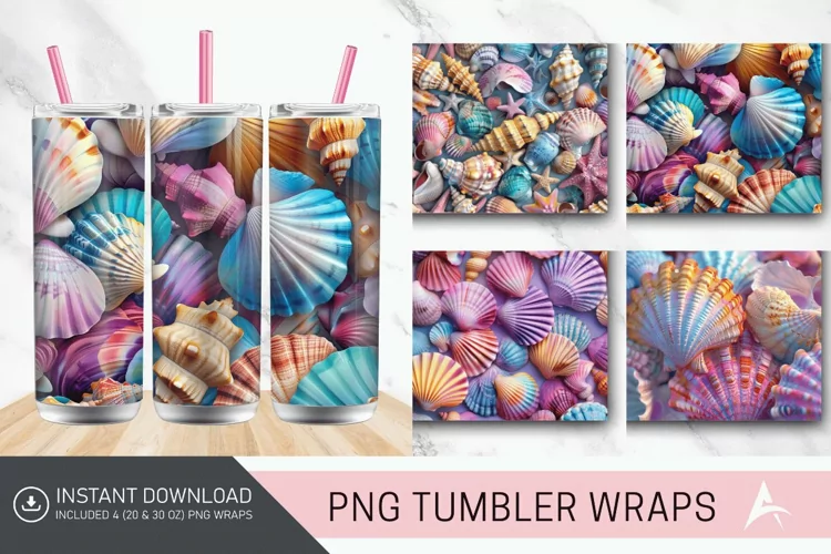 3D Colorful Seashells Tumbler Wrap