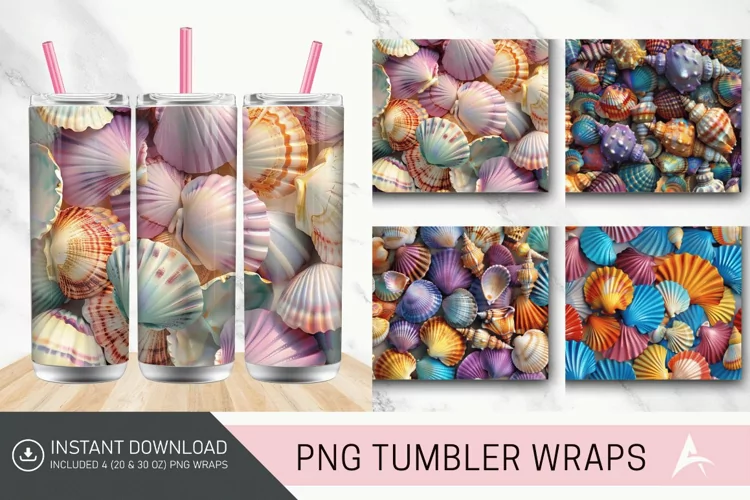 3D Colorful Seashells Tumbler Wrap