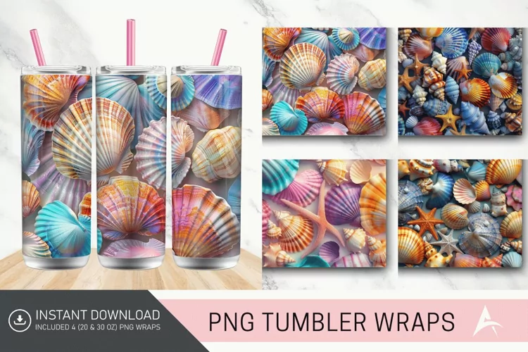 3D Colorful Seashells Tumbler Wrap