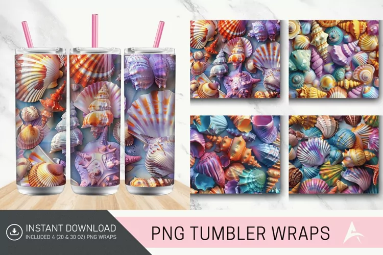 3D Colorful Seashells Tumbler Wrap