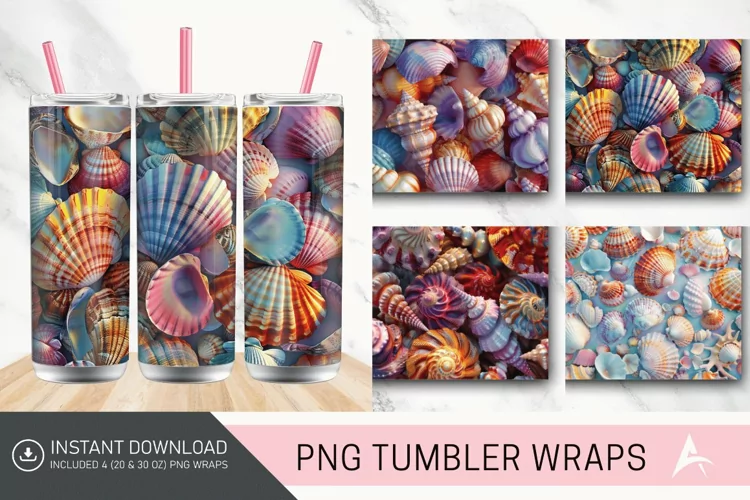 3D Colorful Seashells Tumbler Wrap