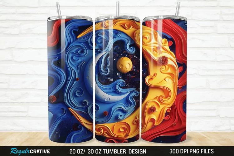 3D Colorful Sun Moon Ying Yang 20/30oz Skinny Tumbler