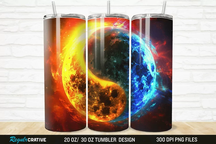 3D Colorful Sun Moon Ying Yang 20/30oz Skinny Tumbler