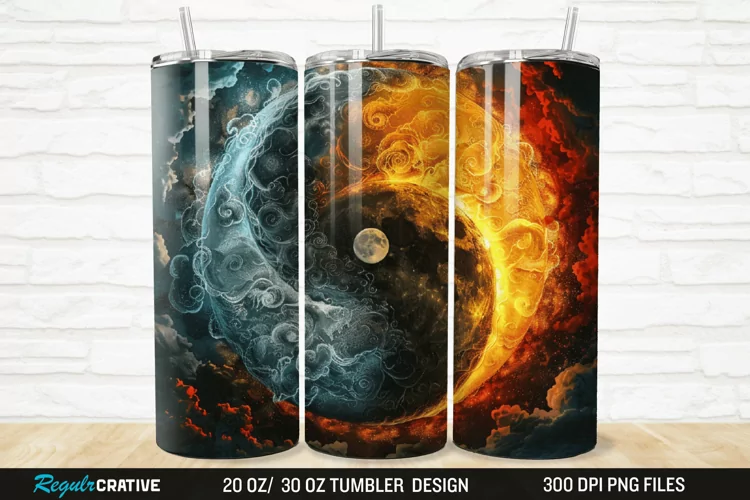3D Colorful Sun Moon Ying Yang 20/30oz Skinny Tumbler
