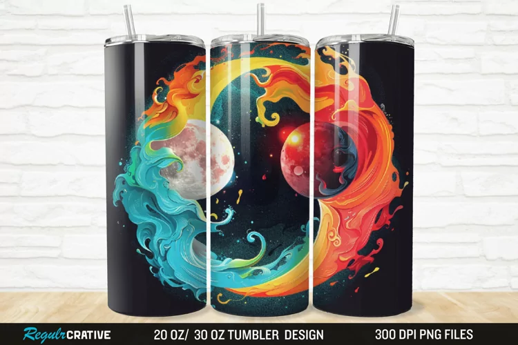 3D Colorful Sun Moon Ying Yang 20/30oz Skinny Tumbler