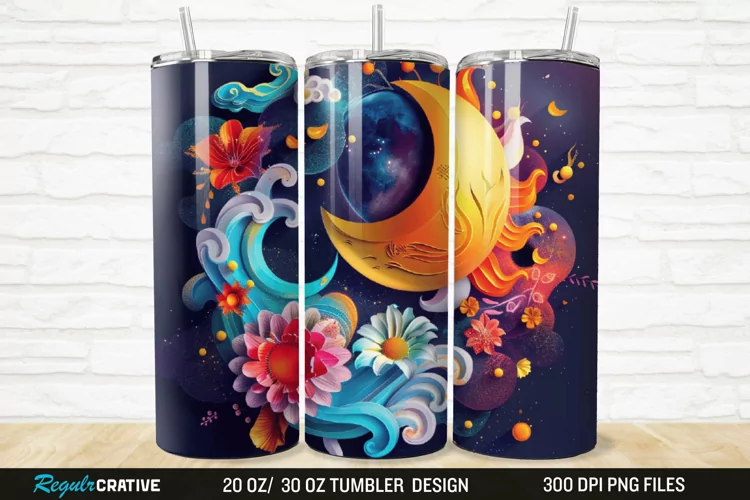3D Colorful Sun Moon Ying Yang 20/30oz Skinny Tumbler