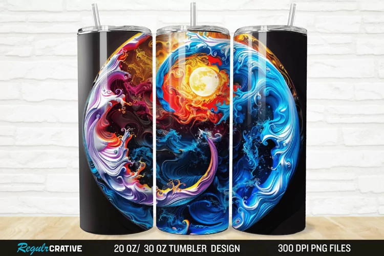 3D Colorful Sun Moon Ying Yang 20/30oz Skinny Tumbler