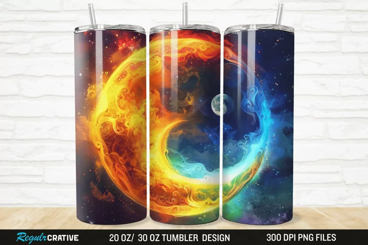3D Colorful Sun Moon Ying Yang 20/30oz Skinny Tumbler