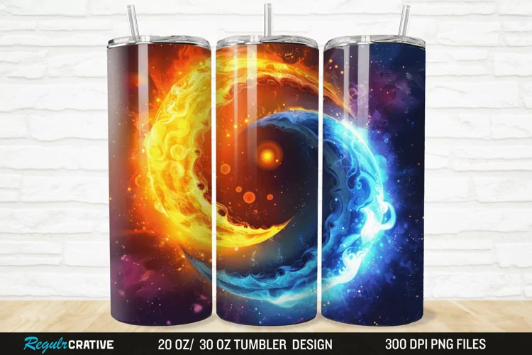 3D Colorful Sun Moon Ying Yang 20/30oz Skinny Tumbler