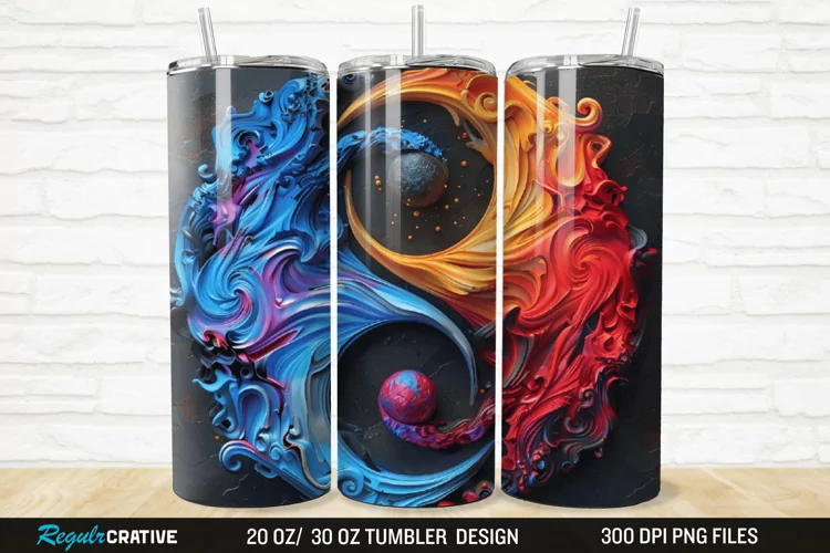 3D Colorful Sun Moon Ying Yang 20/30oz Skinny Tumbler