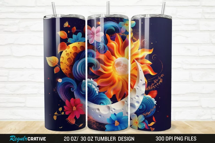3D Colorful Sun Moon Ying Yang 20/30oz Skinny Tumbler