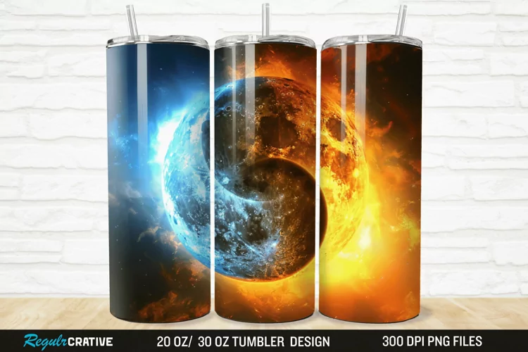 3D Colorful Sun Moon Ying Yang 20/30oz Skinny Tumbler