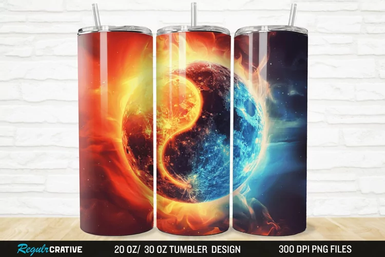 3D Colorful Sun Moon Ying Yang 20/30oz Skinny Tumbler