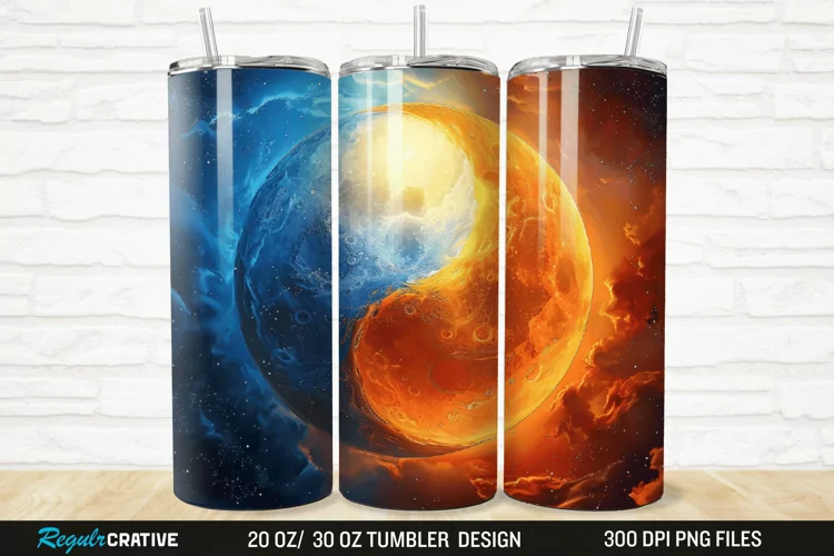 3D Colorful Sun Moon Ying Yang 20/30oz Skinny Tumbler