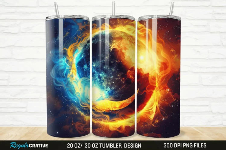 3D Colorful Sun Moon Ying Yang 20/30oz Skinny Tumbler