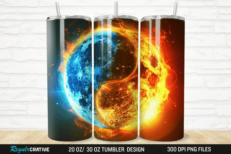 3D Colorful Sun Moon Ying Yang 20/30oz Skinny Tumbler