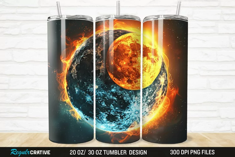 3D Colorful Sun Moon Ying Yang 20/30oz Skinny Tumbler