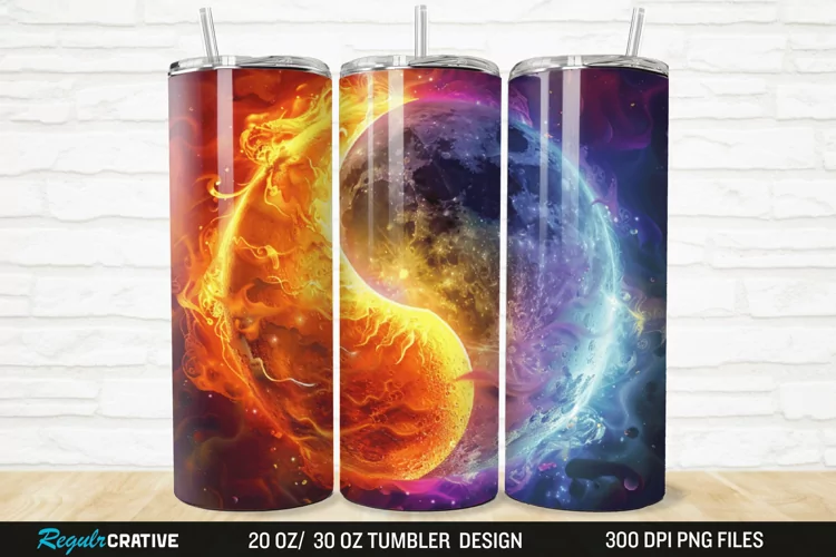 3D Colorful Sun Moon Ying Yang 20/30oz Skinny Tumbler