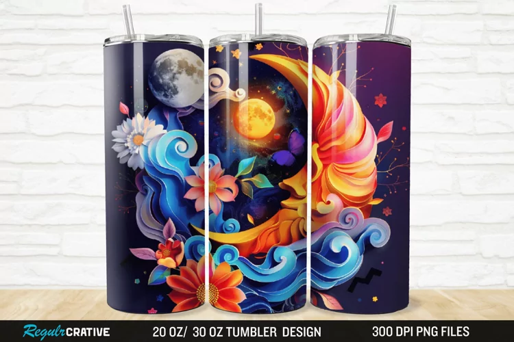 3D Colorful Sun Moon Ying Yang 20/30oz Skinny Tumbler