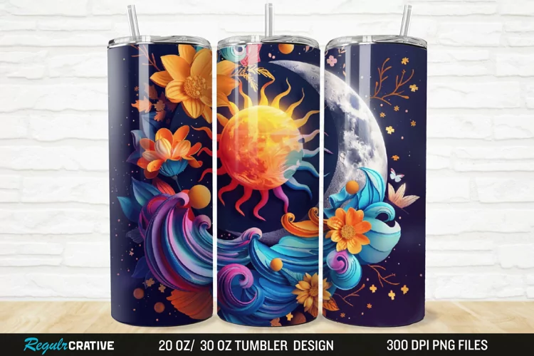 3D Colorful Sun Moon Ying Yang 20/30oz Skinny Tumbler