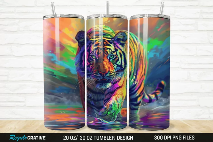 3D Colorful Tiger Rainbows Landscape 20/30oz Skinny Tumbler