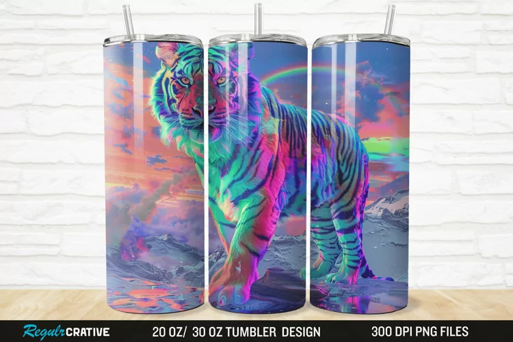 3D Colorful Tiger Rainbows Landscape 20/30oz Skinny Tumbler