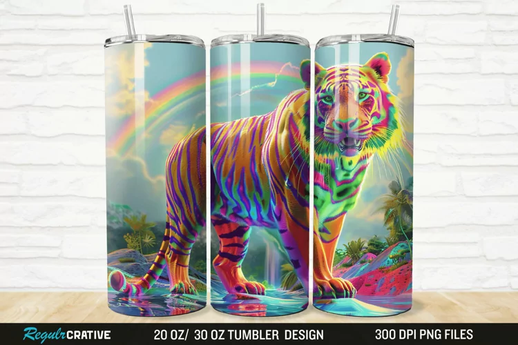 3D Colorful Tiger Rainbows Landscape 20/30oz Skinny Tumbler