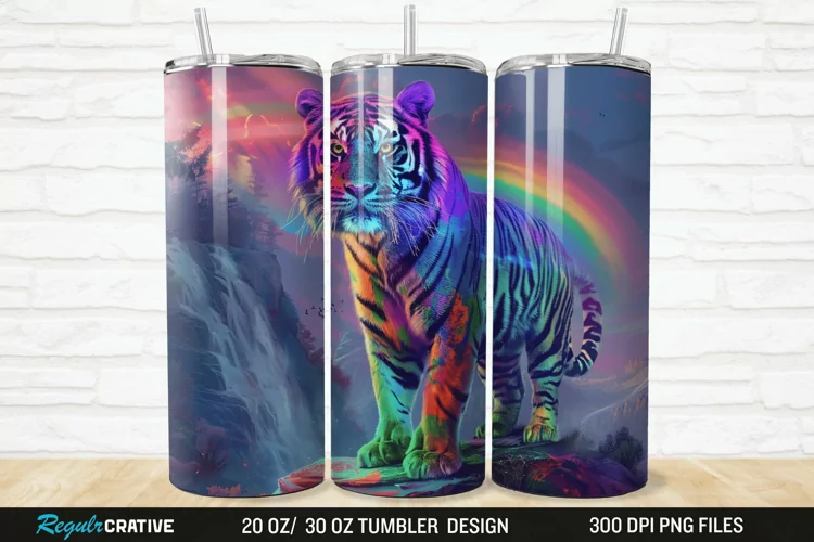 3D Colorful Tiger Rainbows Landscape 20/30oz Skinny Tumbler