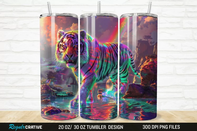 3D Colorful Tiger Rainbows Landscape 20/30oz Skinny Tumbler